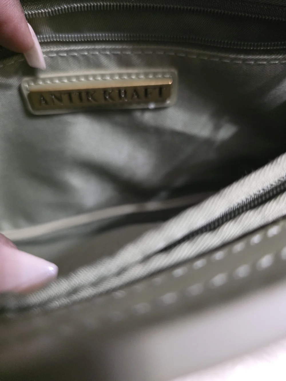 Antik Kraft Sage Green Shoulder Bag with Gold Accents